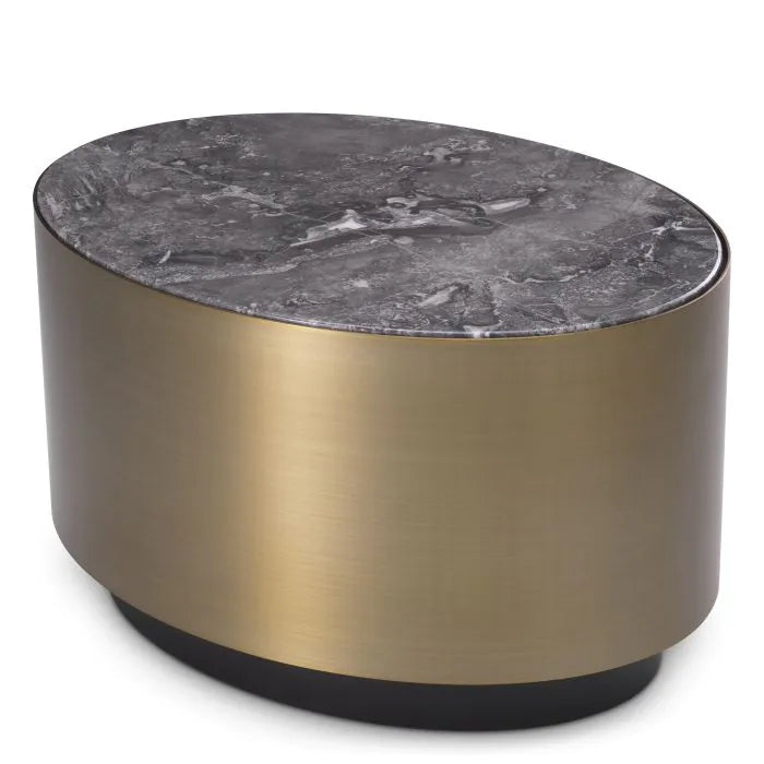 Eichholtz Side Table Porter Oval Brushed Brass Finish Grey Marble