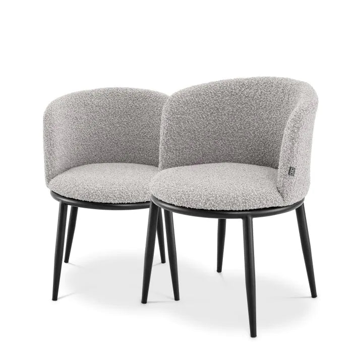 Eichholtz Set of 2 Filmore Dining Chairs in Bouclé Grey