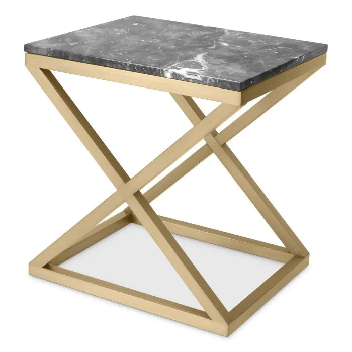 Eichholtz Side Table Criss Cross brushed brass finish grey marble