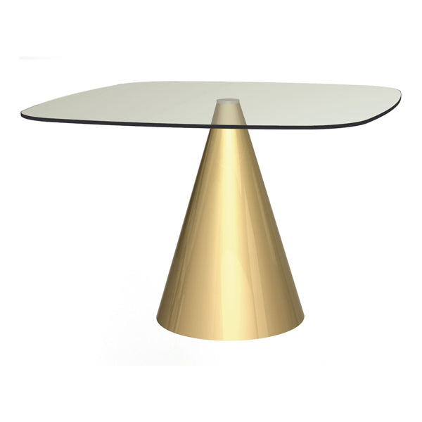 Product photograph of Gillmore Oscar Clear Glass Top And Brass Base Square 4 Seater Dining Table Small from Olivia's.