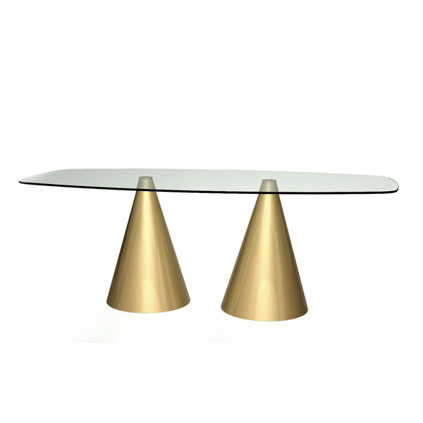 Product photograph of Gillmore Oscar Clear Glass Top And Twin Brass Bases 6 - 8 Seater Dining Table from Olivia's