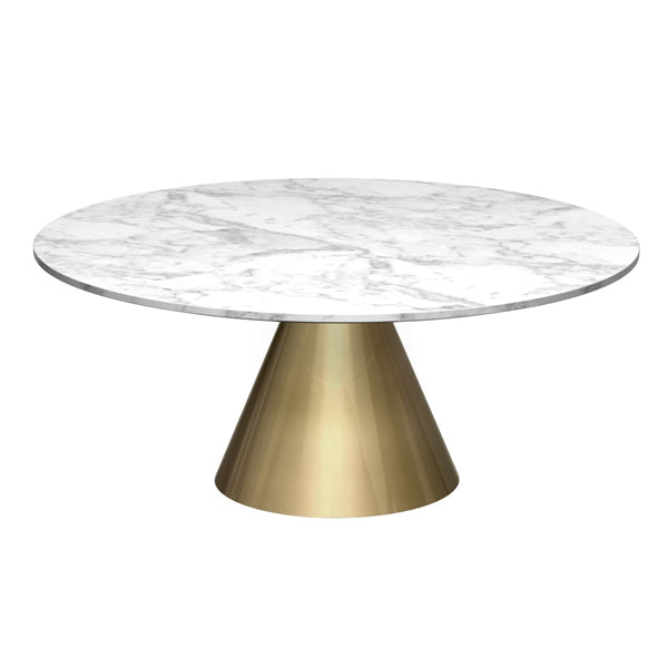 Gillmore Oscar White Marble Top Brass Base Round Coffee Table Large