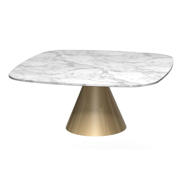 Gillmore Oscar White Marble Top Brass Base Square Coffee Table Small