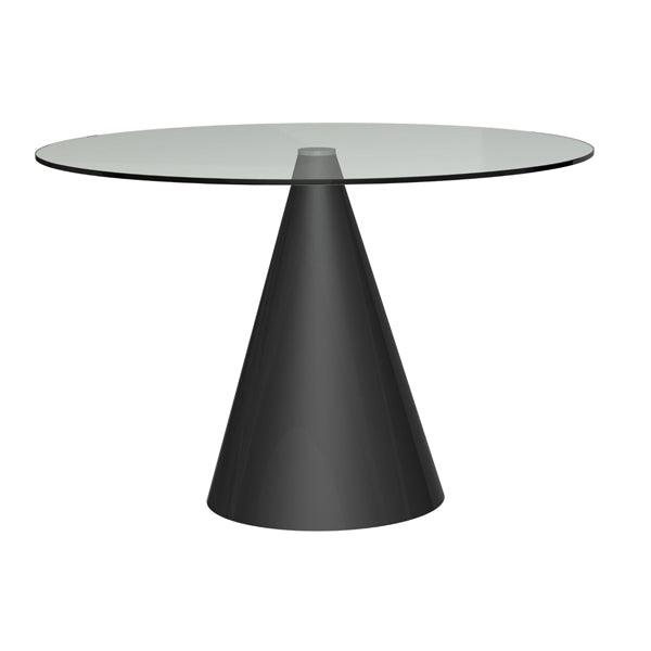 Product photograph of Gillmore Oscar Clear Glass Top And Black Base Round 4 Seater Dining Table Large from Olivia's.