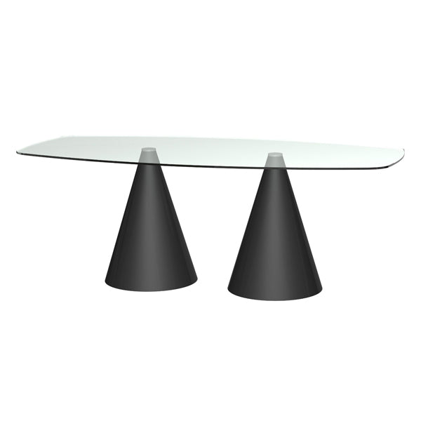 Product photograph of Gillmore Oscar Clear Glass Top And Twin Black Bases 6 - 8 Seater Dining Table from Olivia's