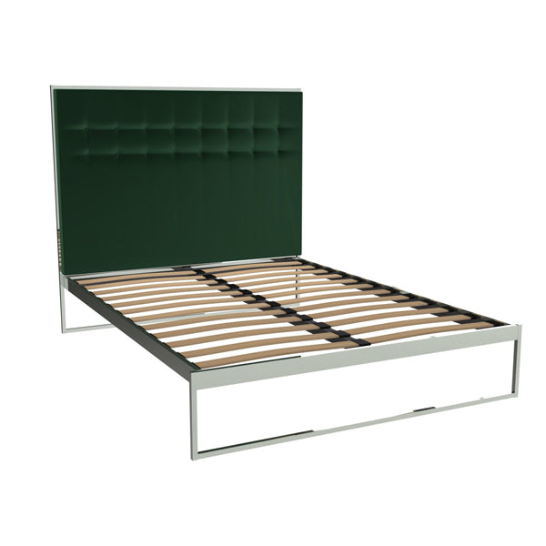 Product photograph of Gillmore Federico Brass Frame Deep Green Upholstered Headboard Bed Double from Olivia's.