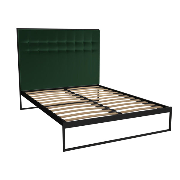 Product photograph of Gillmore Federico Black Frame Deep Green Upholstered Headboard Bed Double from Olivia's.