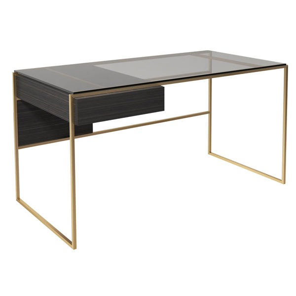 Product photograph of Gillmore Federico Black Stained Oak With Brass Frame Desk from Olivia's