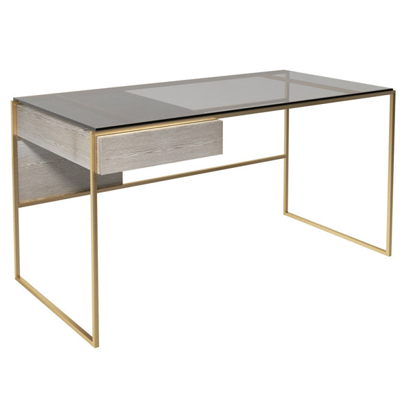 Product photograph of Gillmore Federico Weathered Oak With Brass Frame Desk from Olivia's