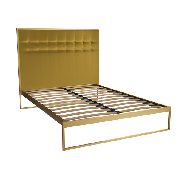 Product photograph of Gillmore Bed Federico Brass Frame Mustard Upholstered Headboard Bed King from Olivia's