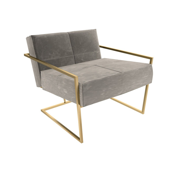 Product photograph of Gillmore Federico Mushroom Grey Velvet With Brass Frame Occasional Chair from Olivia's