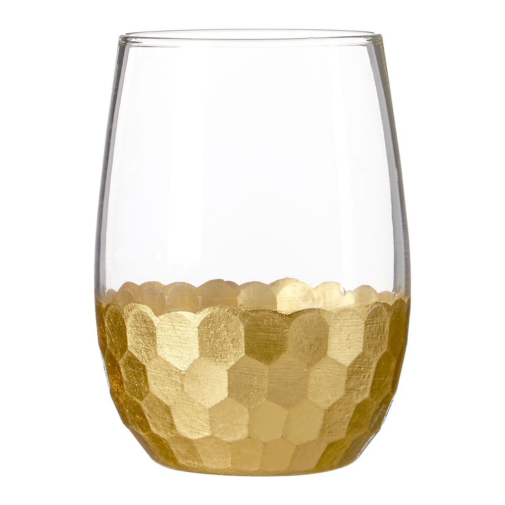 Olivias Set Of 4 Amelia Clear Glass Tumblers With Gold Honeycomb Detail