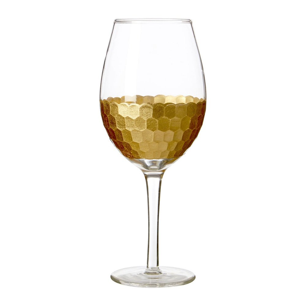 Olivias Set Of 4 Amelia Large Clear Wine Glasses With Gold Honeycomb Detail