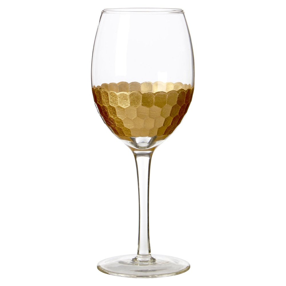 Olivias Set Of 4 Amelia Small Clear Wine Glasses With Gold Honeycomb Detail