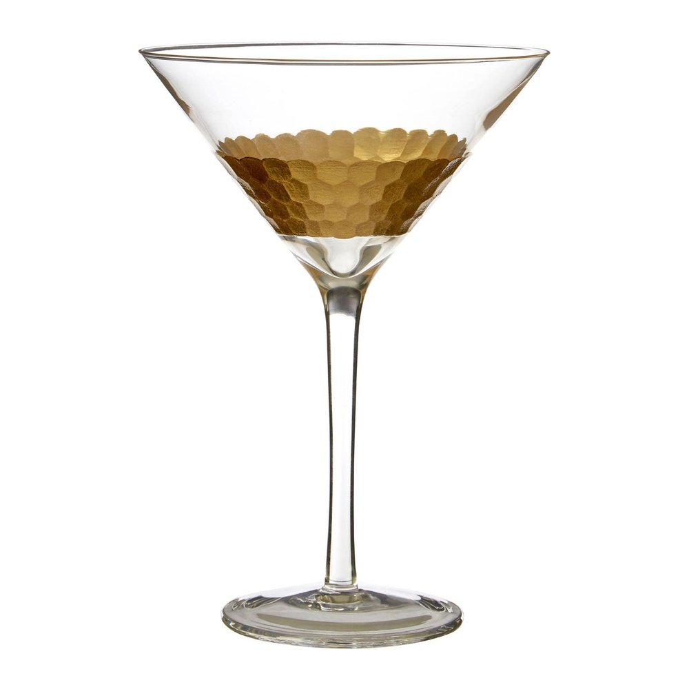 Olivias Set Of 2 Amelia Clear Cocktail Glasses With Gold Honeycomb Detail