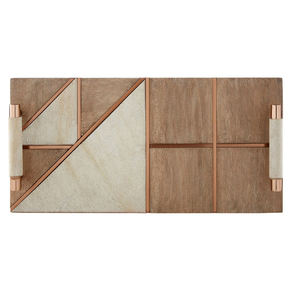 Product photograph of Olivia S Wooden Cowhide Tray from Olivia's.