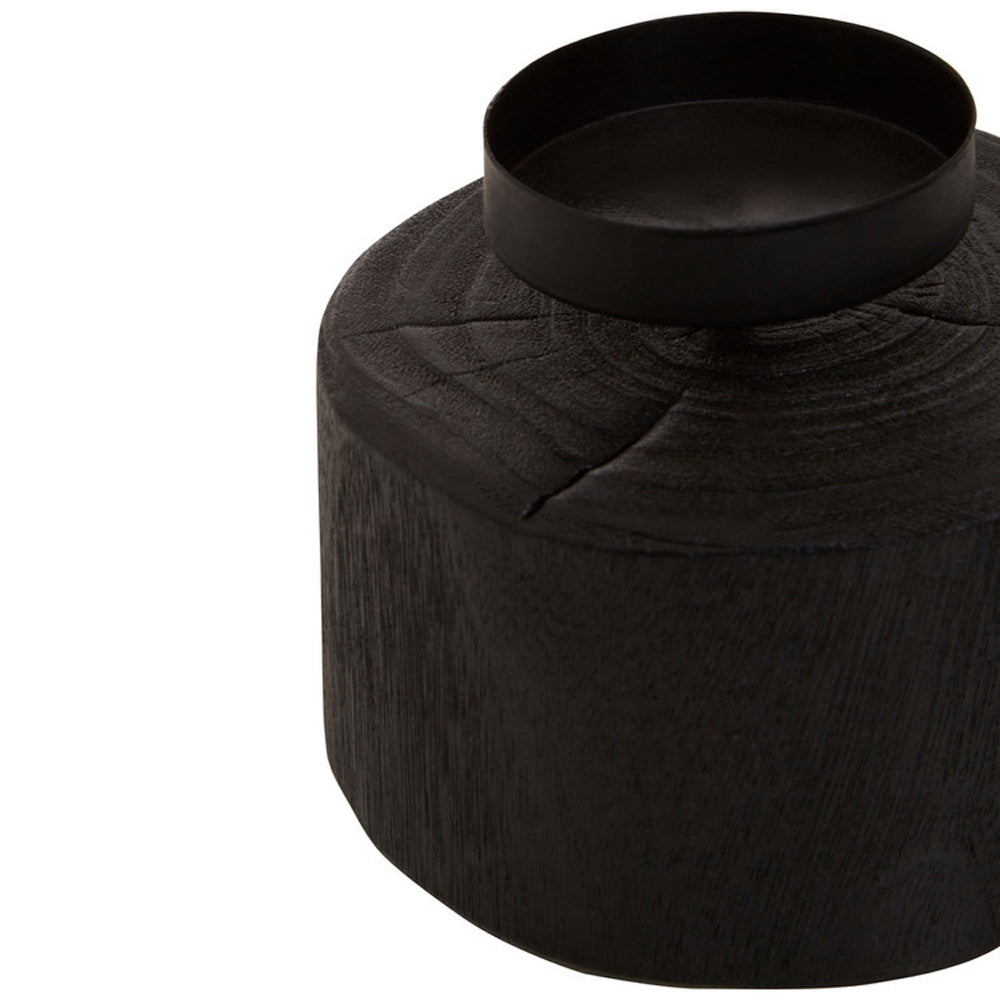 Product photograph of Olivia S Wooden Black Candle Holder Small from Olivia's.