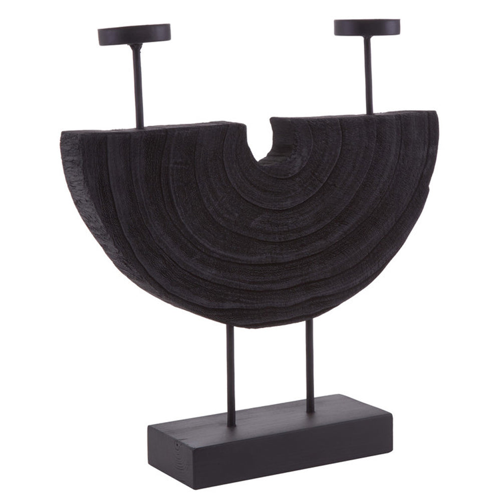 Product photograph of Olivia S Wooden Black 2 Candle Holder from Olivia's.