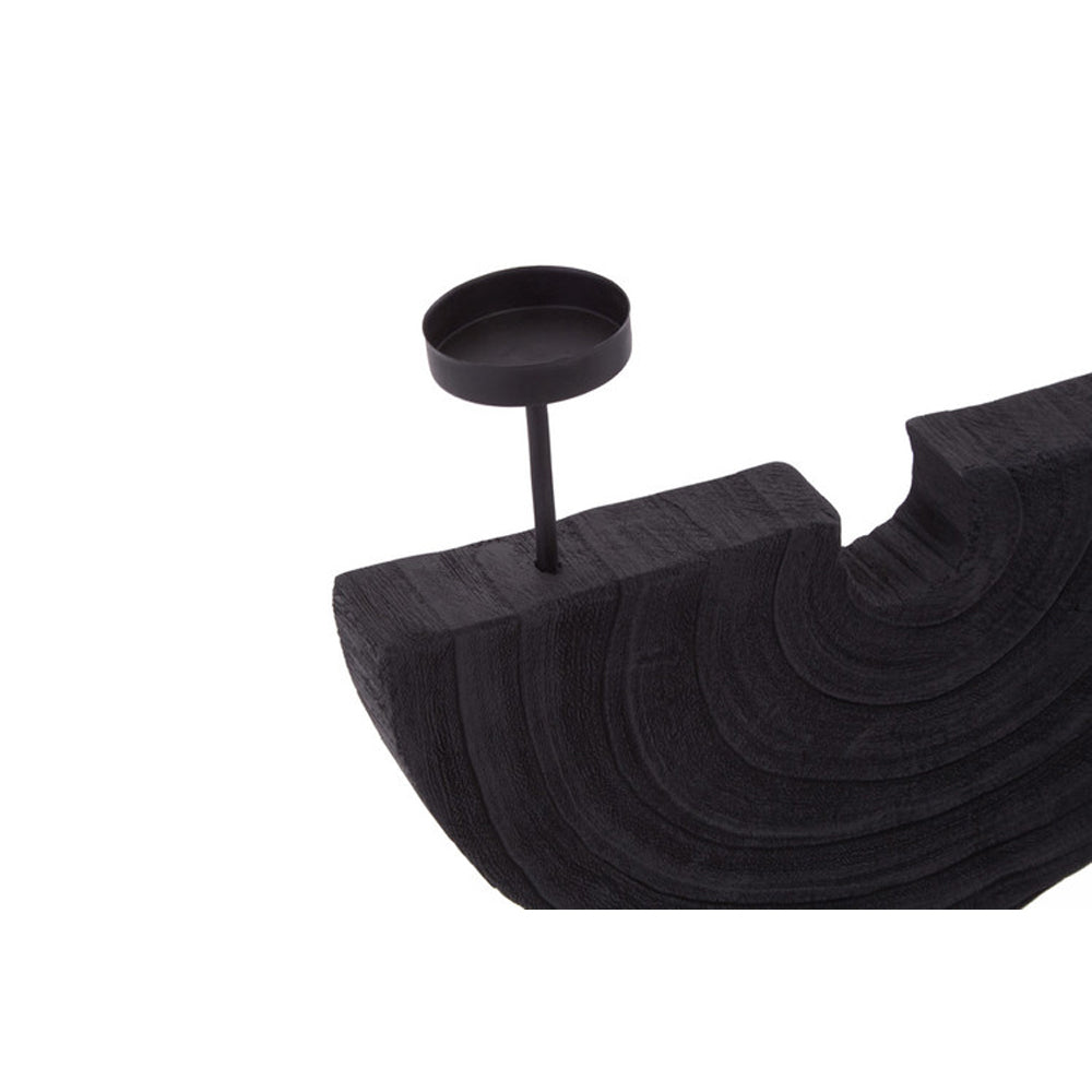 Product photograph of Olivia S Wooden Black 2 Candle Holder from Olivia's.