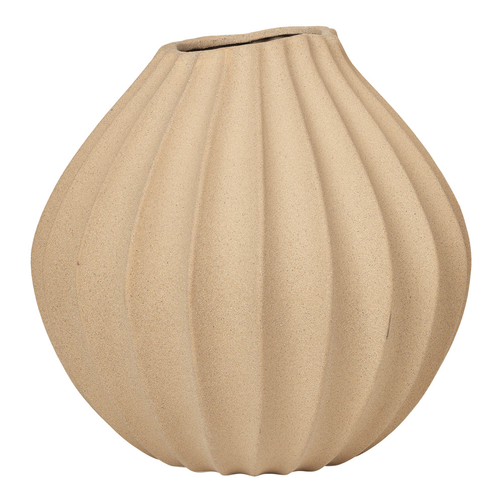 Broste Copenhagen Wide Ceramic Vase In Tan