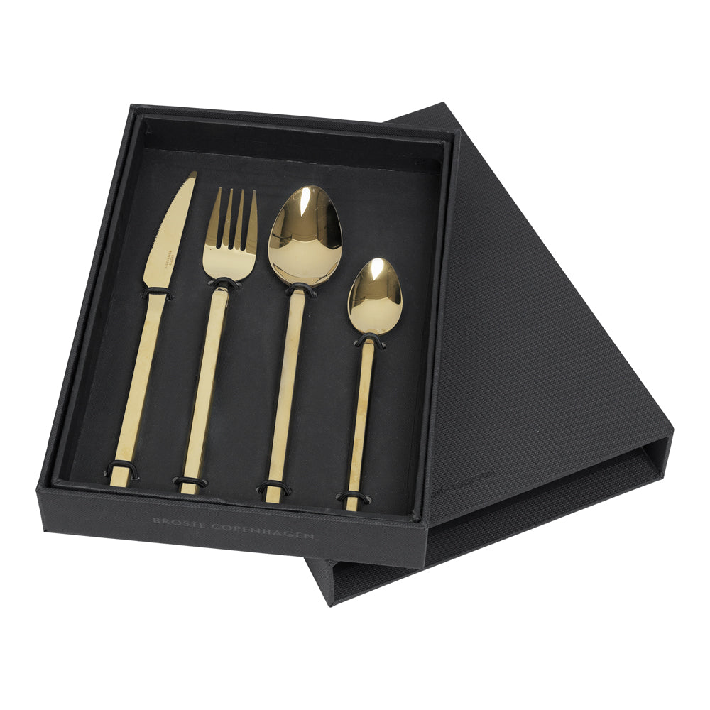 Product photograph of Broste Copenhagen Tvis Cutlery Set In Gold from Olivia's