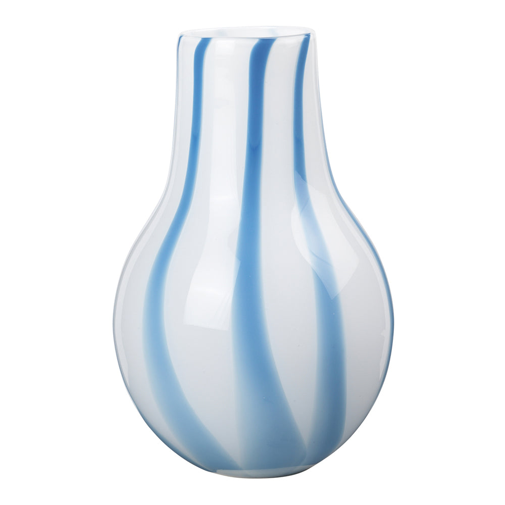 Broste Copenhagen Ada Stripe Mouthblown Vase In Light Blue
