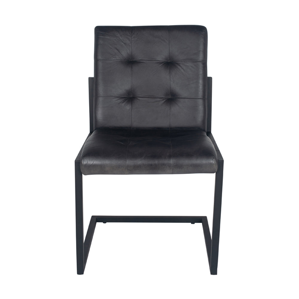 Product photograph of Olivia S Asia Iron Buttoned Chair In Steel Grey Leather from Olivia's