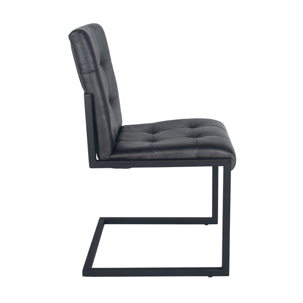 Product photograph of Olivia S Asia Iron Buttoned Chair In Steel Grey Leather from Olivia's.