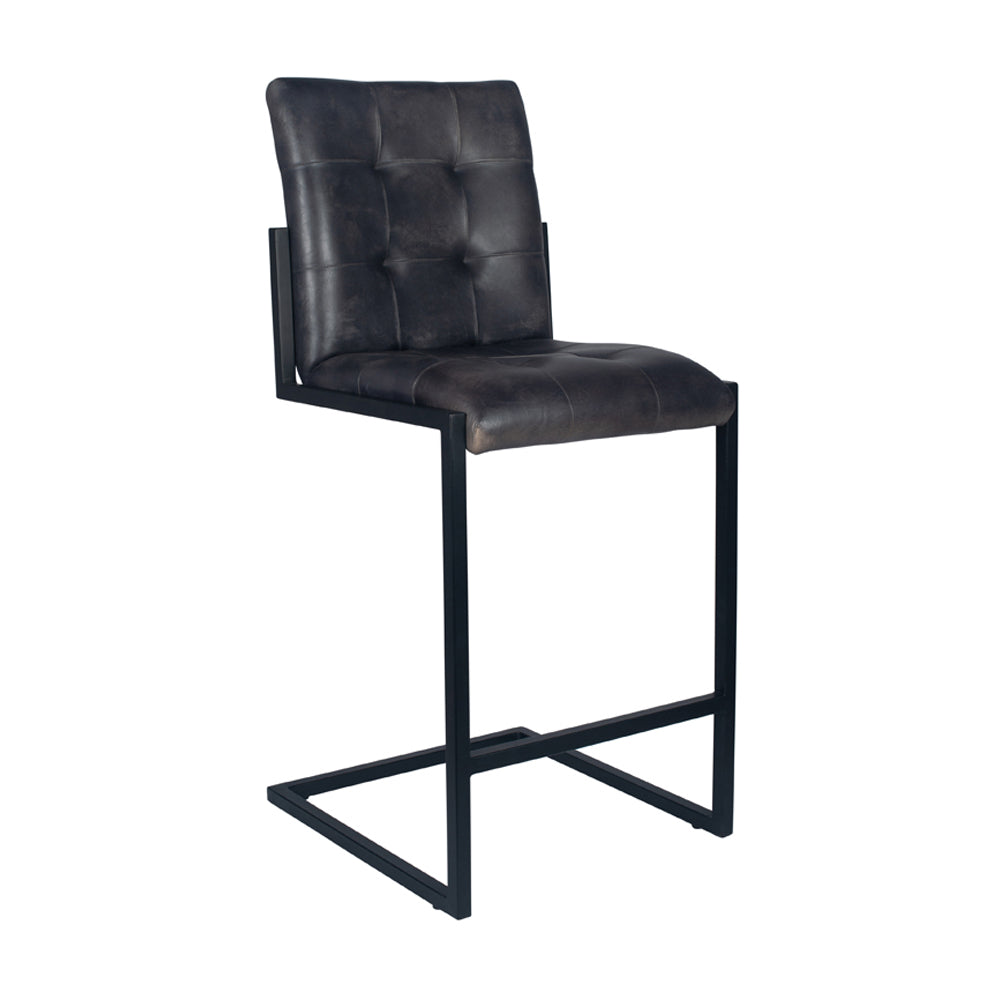 Olivias Asia Iron Buttoned Bar Stool In Steel Grey Leather