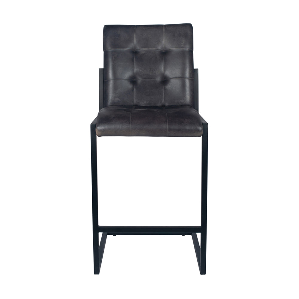 Product photograph of Olivia S Asia Iron Buttoned Bar Stool In Steel Grey Leather from Olivia's.