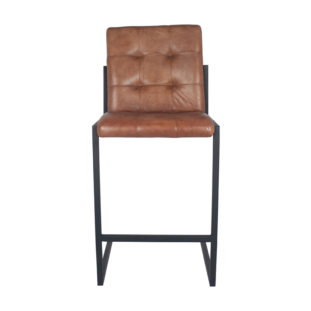 Product photograph of Olivia S Celina Vintage Leather And Iron Buttoned Bar Stool In Brown from Olivia's