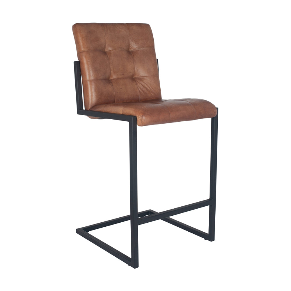 Product photograph of Olivia S Celina Vintage Leather And Iron Buttoned Bar Stool In Brown from Olivia's.