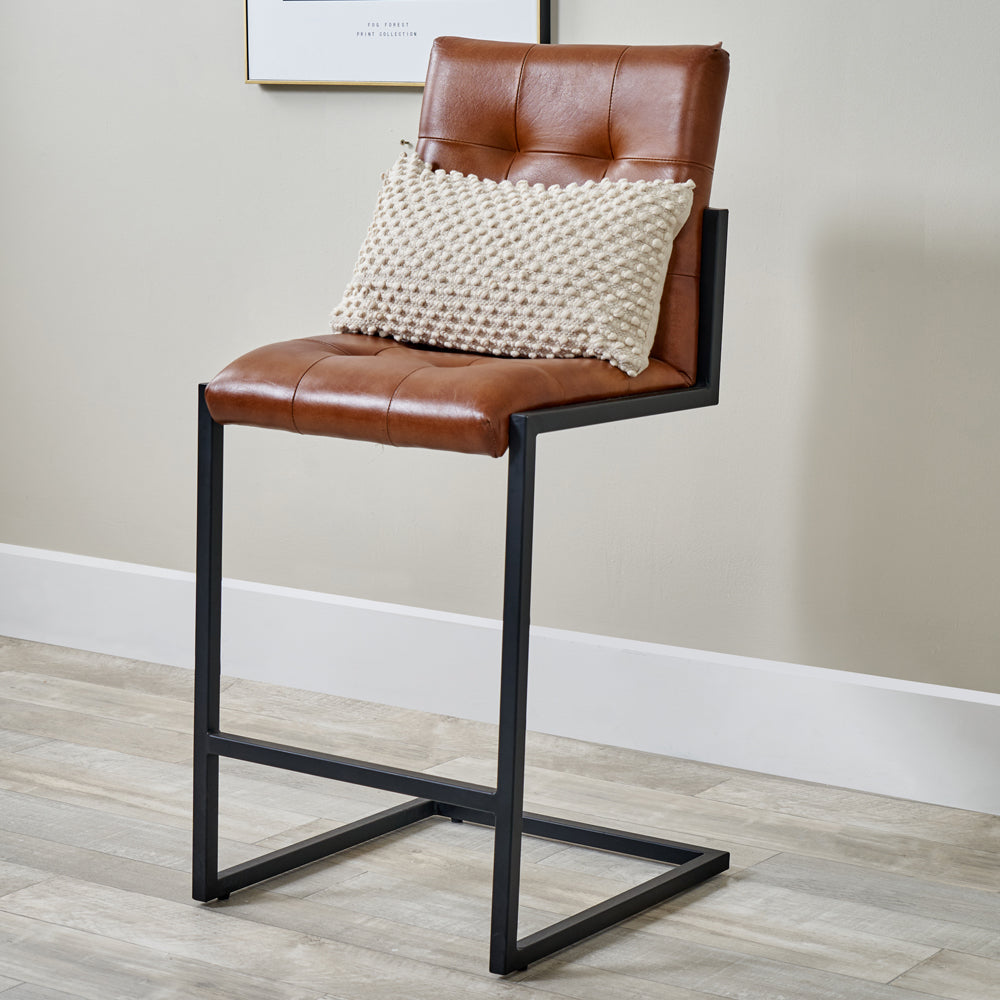 Product photograph of Olivia S Celina Vintage Leather And Iron Buttoned Bar Stool In Brown from Olivia's.