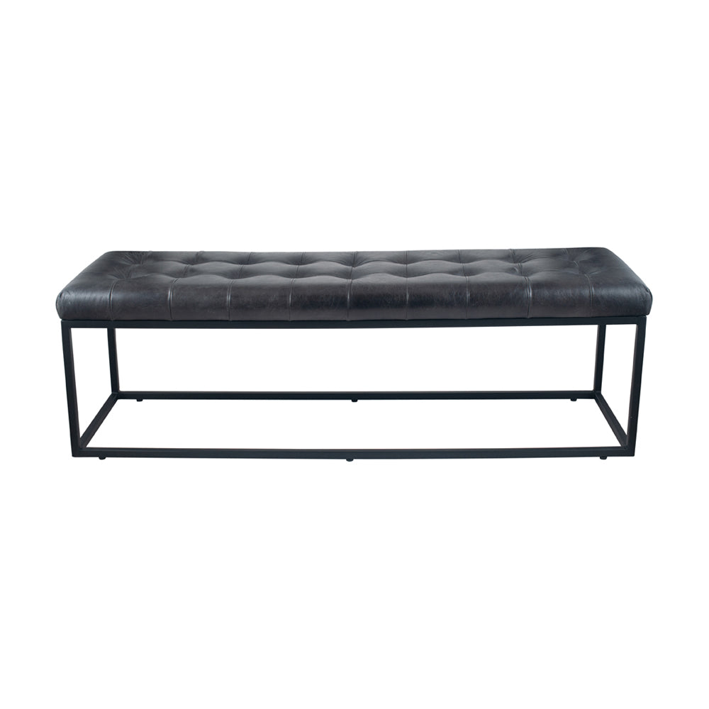 Product photograph of Olivia S Asia Iron Buttoned Bench In Steel Grey Leather from Olivia's