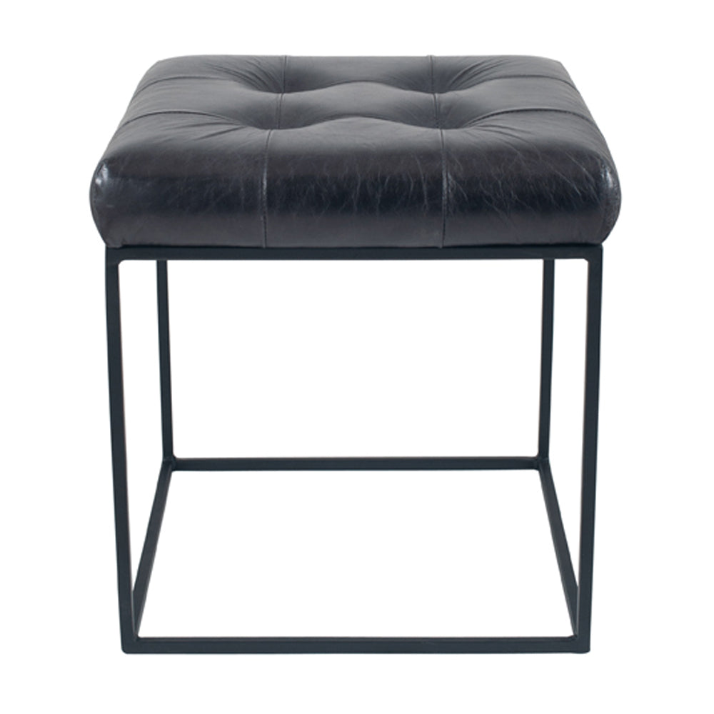 Product photograph of Olivia S Asia Steel Grey Leather And Iron Buttoned Stool from Olivia's
