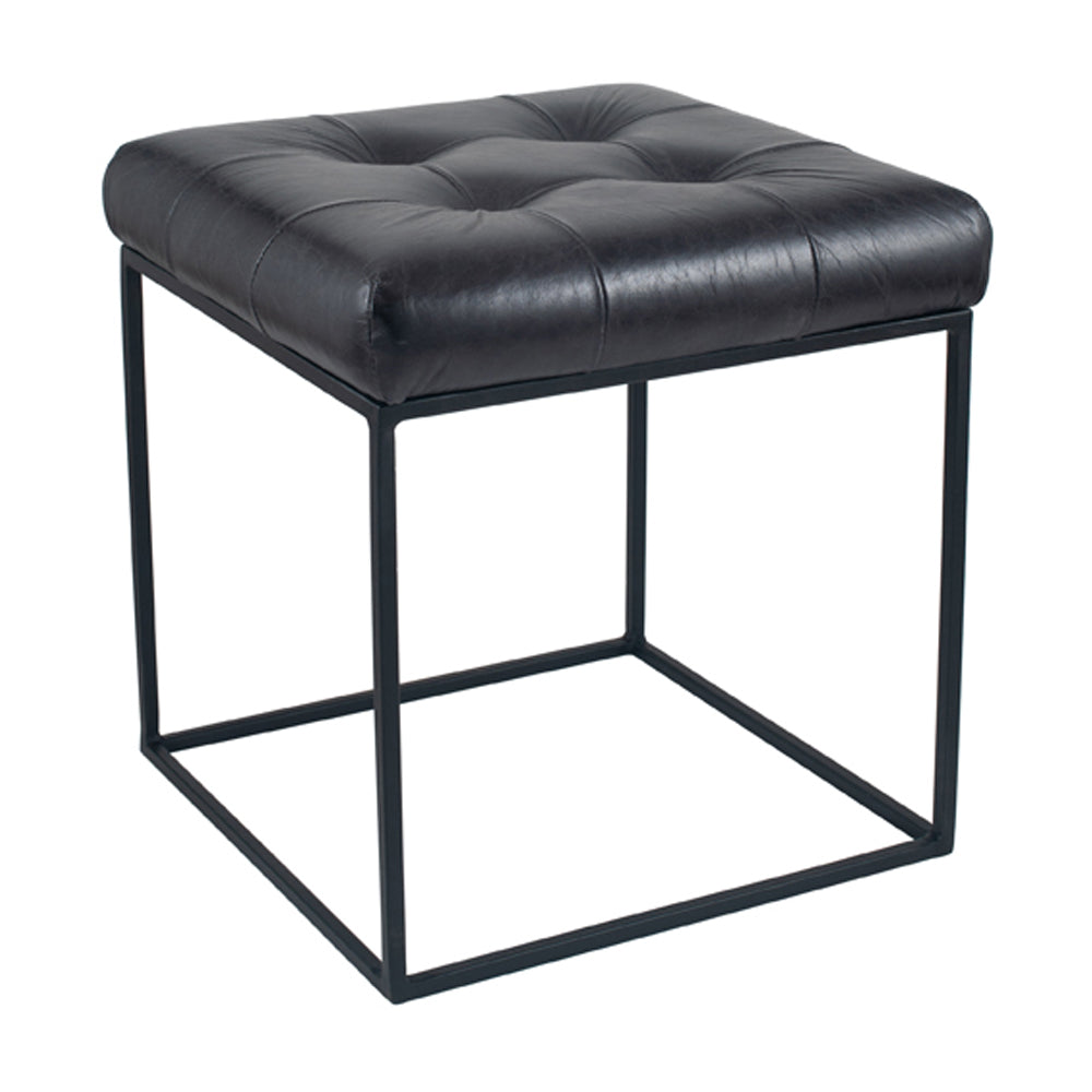 Product photograph of Olivia S Asia Steel Grey Leather And Iron Buttoned Stool from Olivia's.