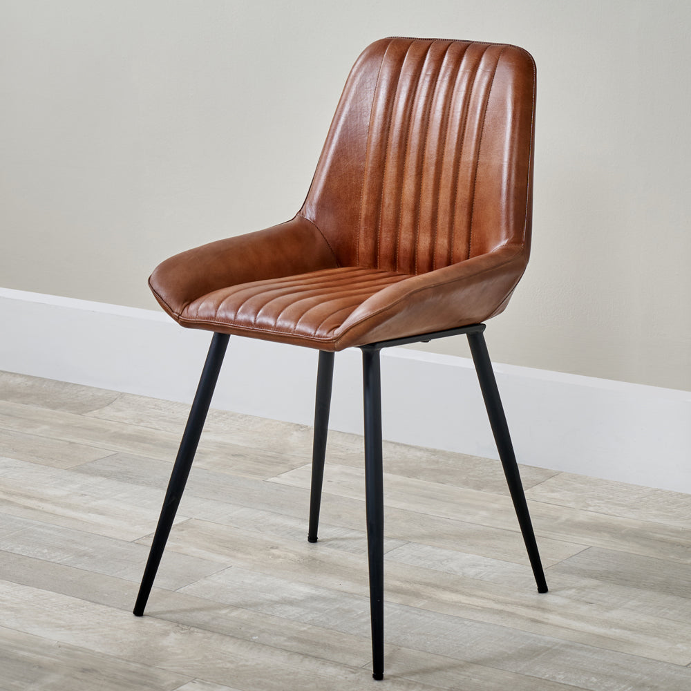 Product photograph of Olivia S Orbart Vintage Brown Leather And Iron Retro Dining Chair from Olivia's.