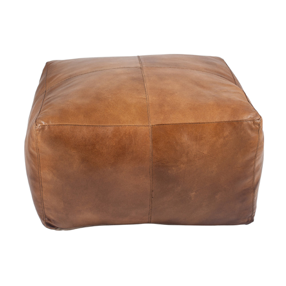 Olivias Alpha Natural Tan Leather Square Pouffe