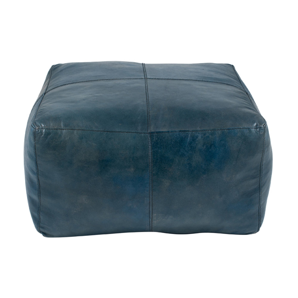 Olivias Mateos Leather Square Pouffe In Blue