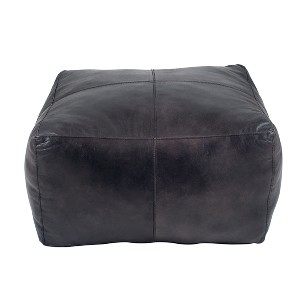 Olivias Cassie Square Pouffe In Steel Grey Leather