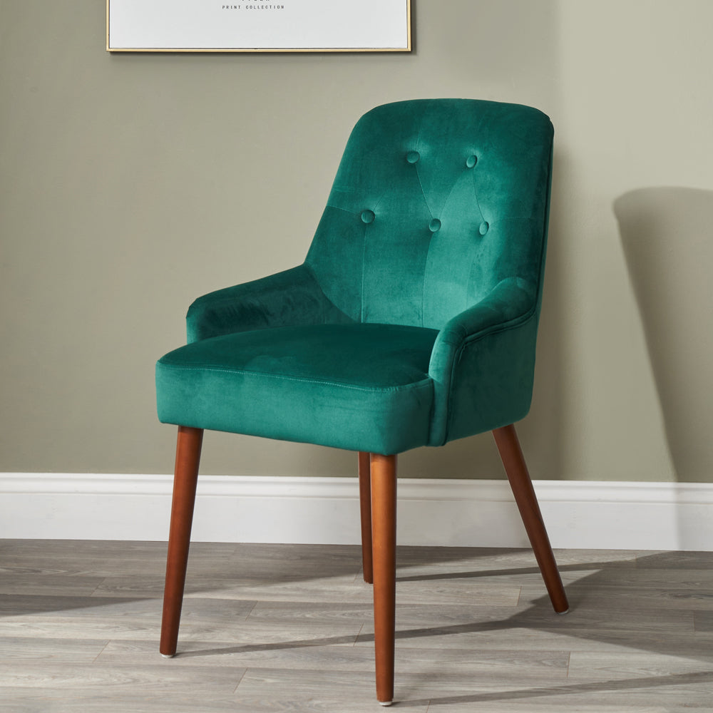 Product photograph of Olivia S Kayla Velvet Dining Chair With Walnut Effect Legs In Forest Green from Olivia's.
