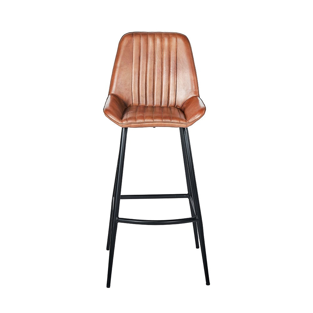 Product photograph of Olivia S Lia Vintage Brown Leather And Iron Retro Bar Stool from Olivia's