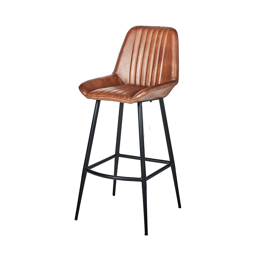 Product photograph of Olivia S Lia Vintage Brown Leather And Iron Retro Bar Stool from Olivia's.