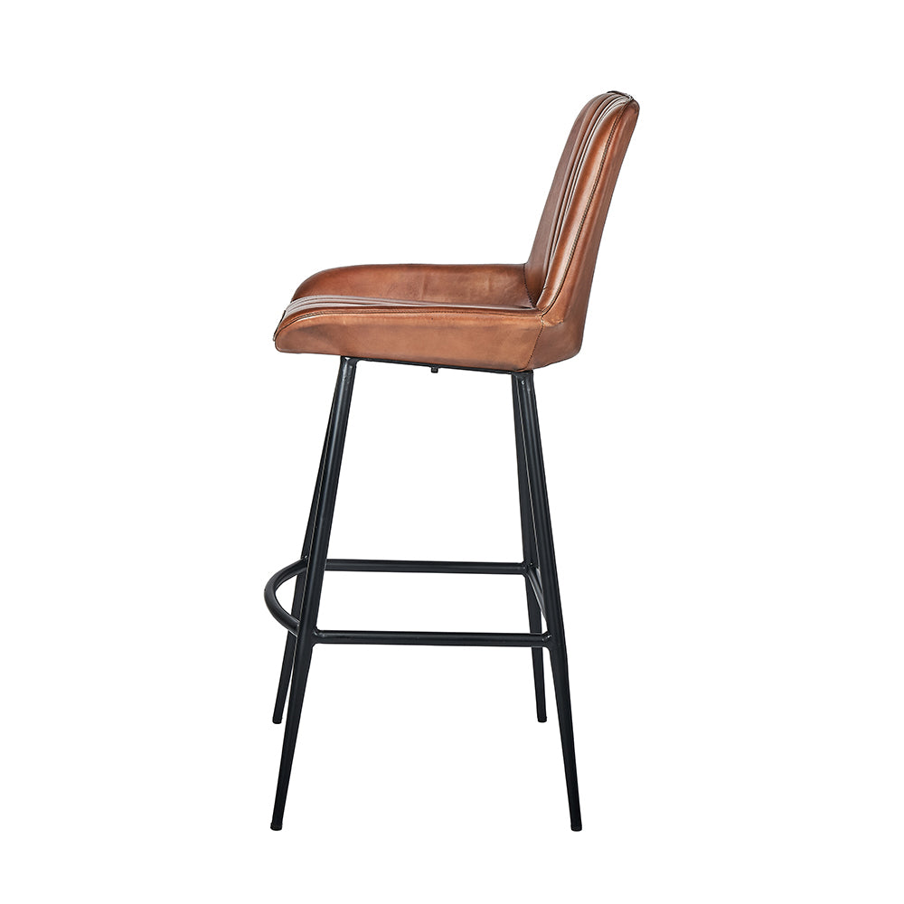 Product photograph of Olivia S Lia Vintage Brown Leather And Iron Retro Bar Stool from Olivia's.