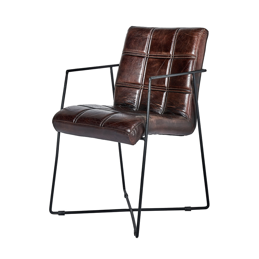 Product photograph of Olivia S Hugo Mahogany Leather And Iron Arm Chair from Olivia's.