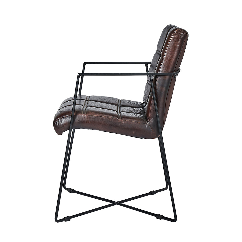 Product photograph of Olivia S Hugo Mahogany Leather And Iron Arm Chair from Olivia's.