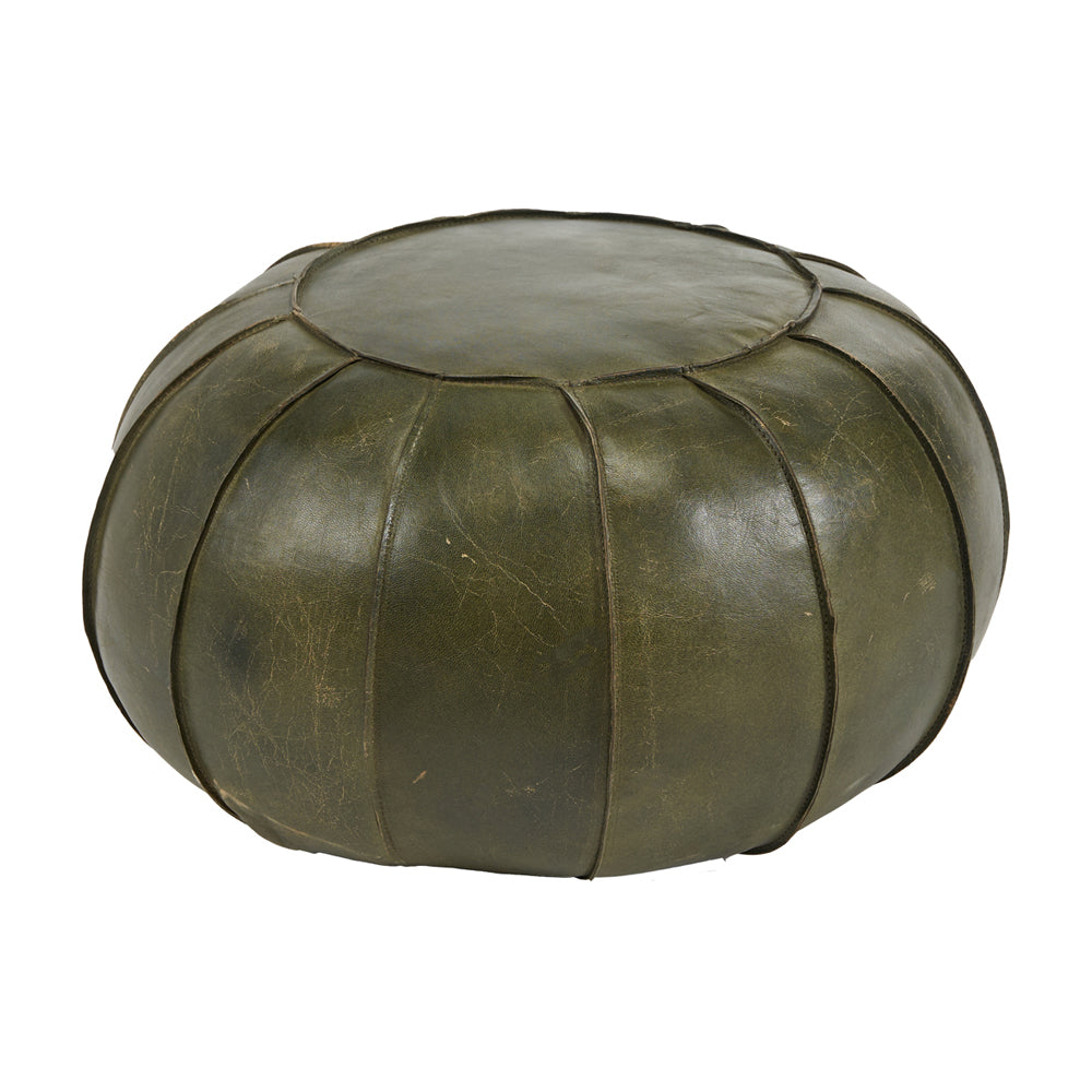 Olivias Hugo Leather Round Pouffe In Sage Green