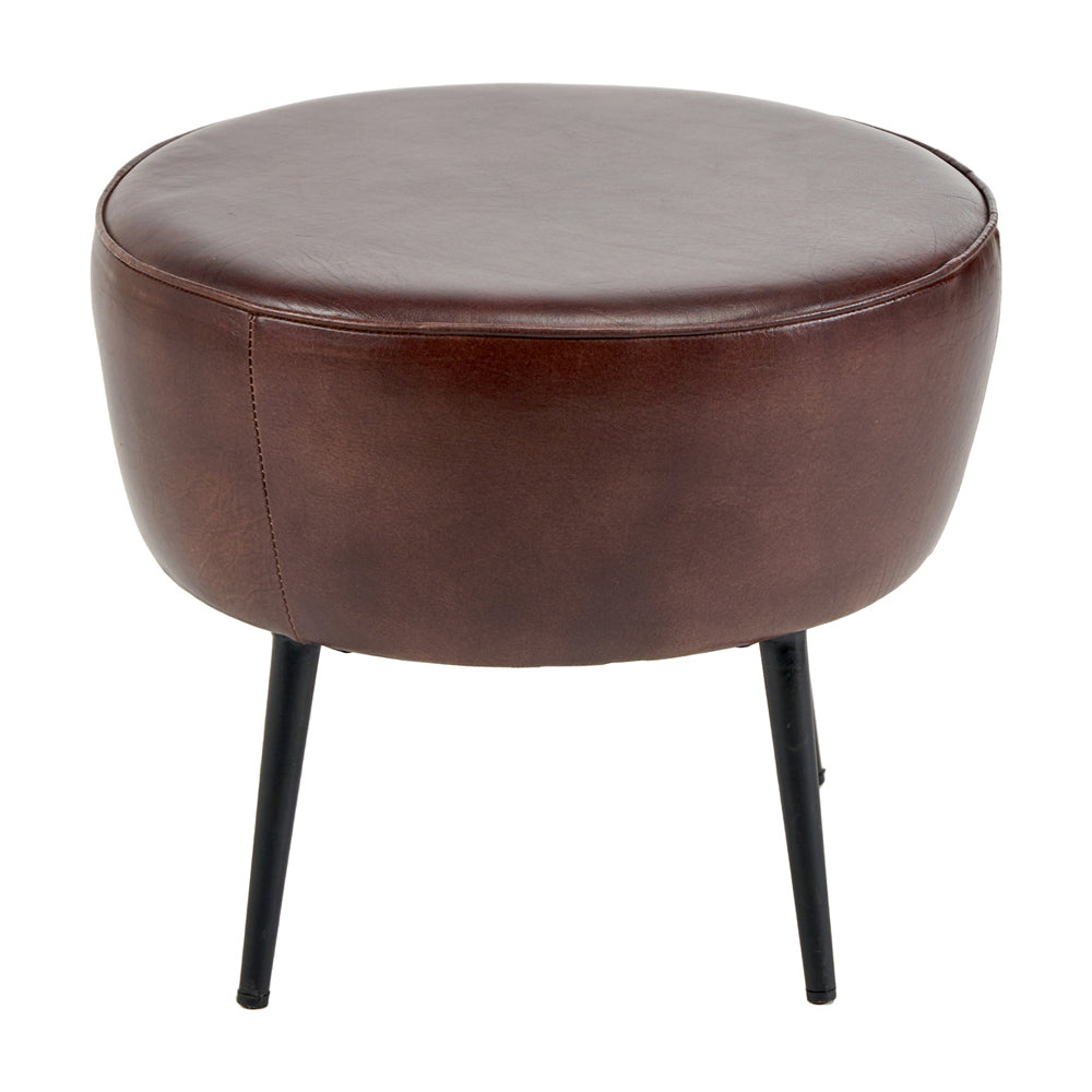 Product photograph of Olivia S Hugo Donato Mahogany Leather And Iron Stool from Olivia's