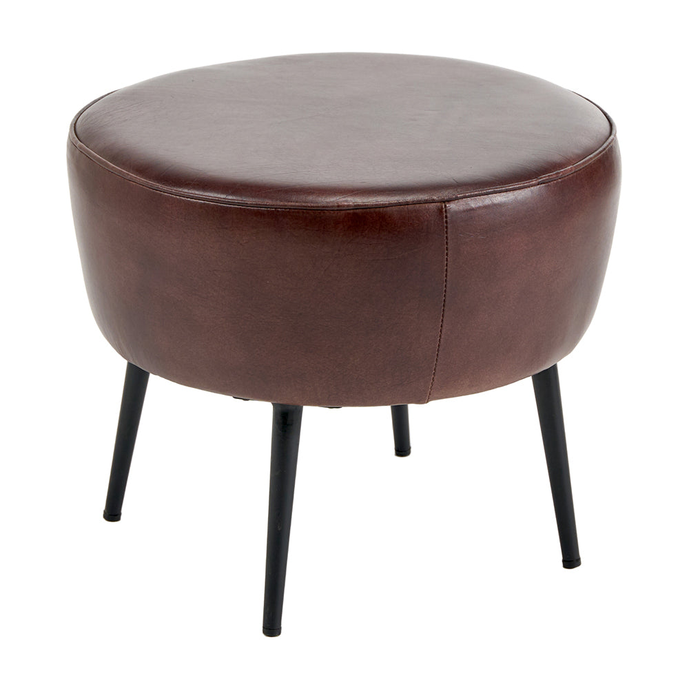 Product photograph of Olivia S Hugo Donato Mahogany Leather And Iron Stool from Olivia's.