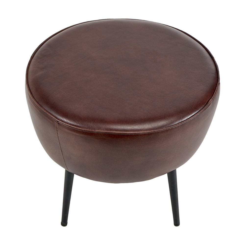 Product photograph of Olivia S Hugo Donato Mahogany Leather And Iron Stool from Olivia's.